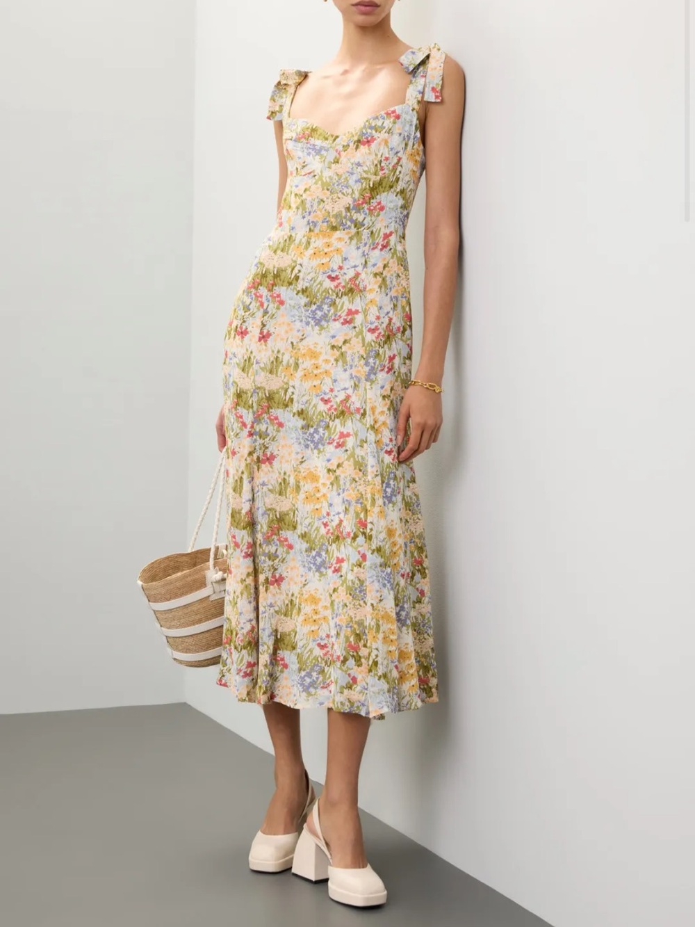 Reformation Nadira Dress in Countryside Floral Midi Dress in Multi-Color